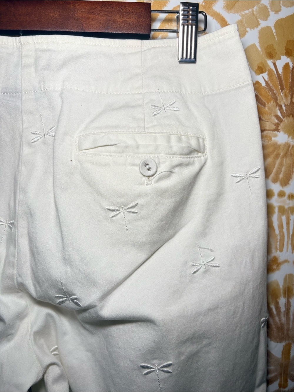 Talbots White Dragonfly Embroidered Capris | Coastal Preppy Crop Pants - Picture 8 of 11
